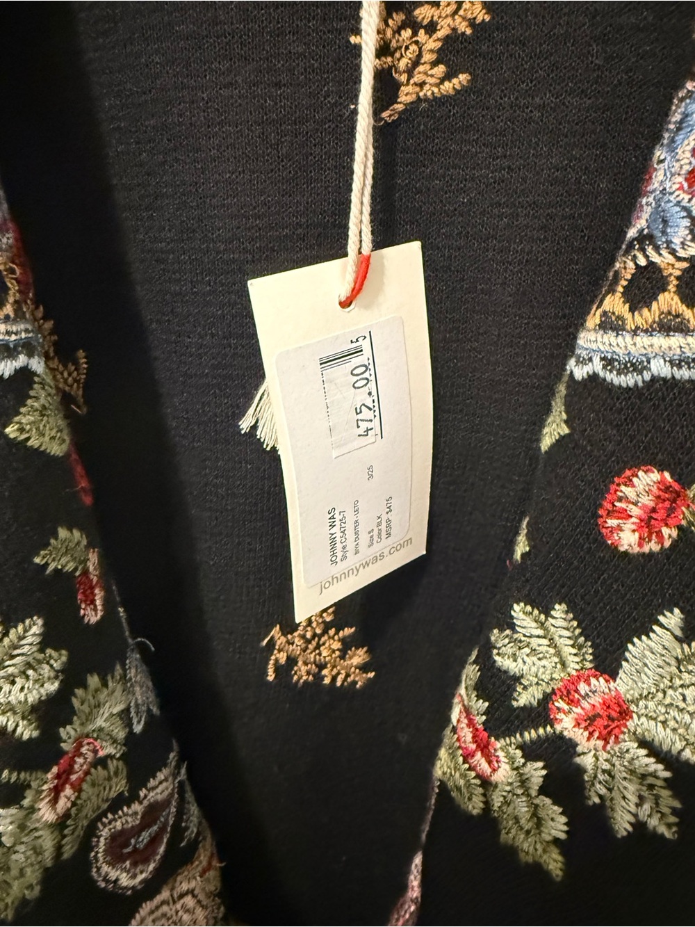 New w Tags Johnny Was Biya Leto Duster Black Small Floral Boho Hard to Find - Picture 11 of 16